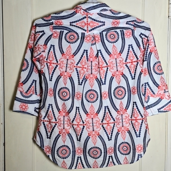 Boho Chic Heavy Embroidered Floral Eyelet Button-Down 3/4 Sleeve Blouse Small - Picture 3 of 8